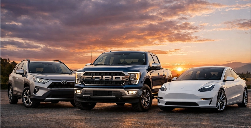 Toyota RAV4, Ford F-150, and Tesla Model 3